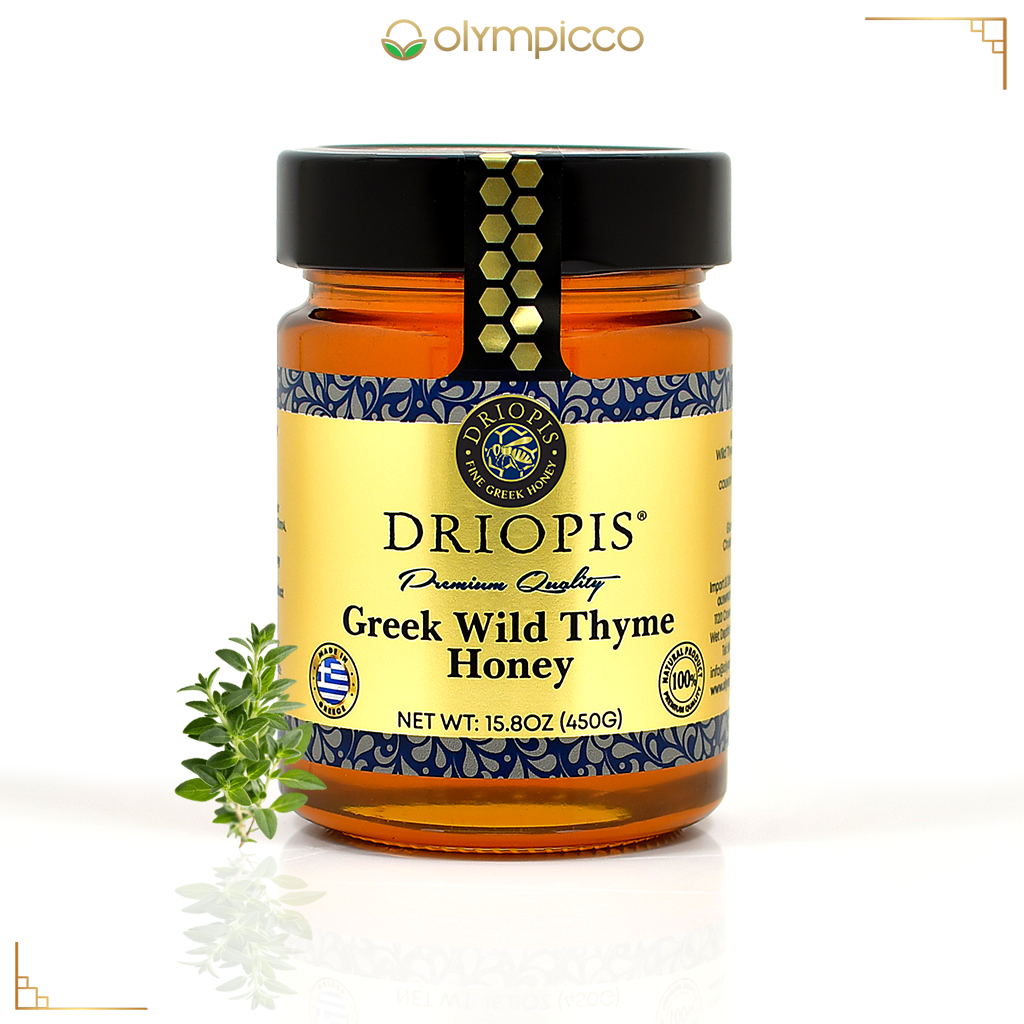 DRIOPIS Greek Wild Thyme Honey – Pure, Natural & Unfiltered Raw Honey - 450g/15.8oz - OLYMPICCO.COM