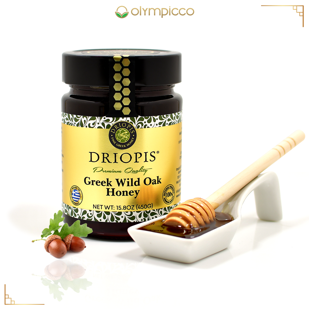 DRIOPIS Greek Wild Oak Tree Raw Honey - Limited Edition - 450g/15.8oz - OLYMPICCO.COM