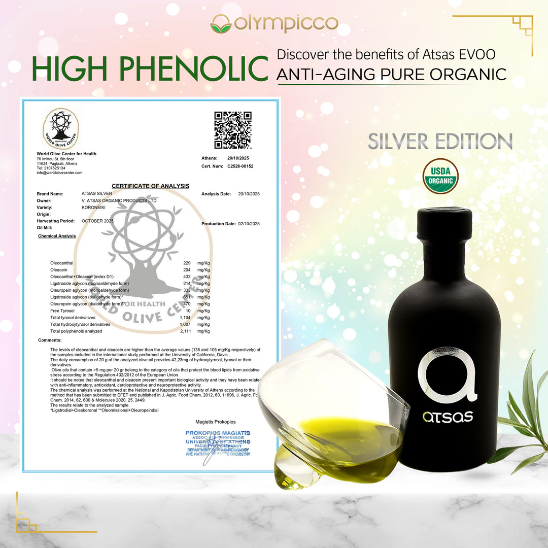 Atsas - Pure Organic Evoo - High Phenolic Content - Harvest 2024/2025 | 100ml & 250ml - OLYMPICCO.COM