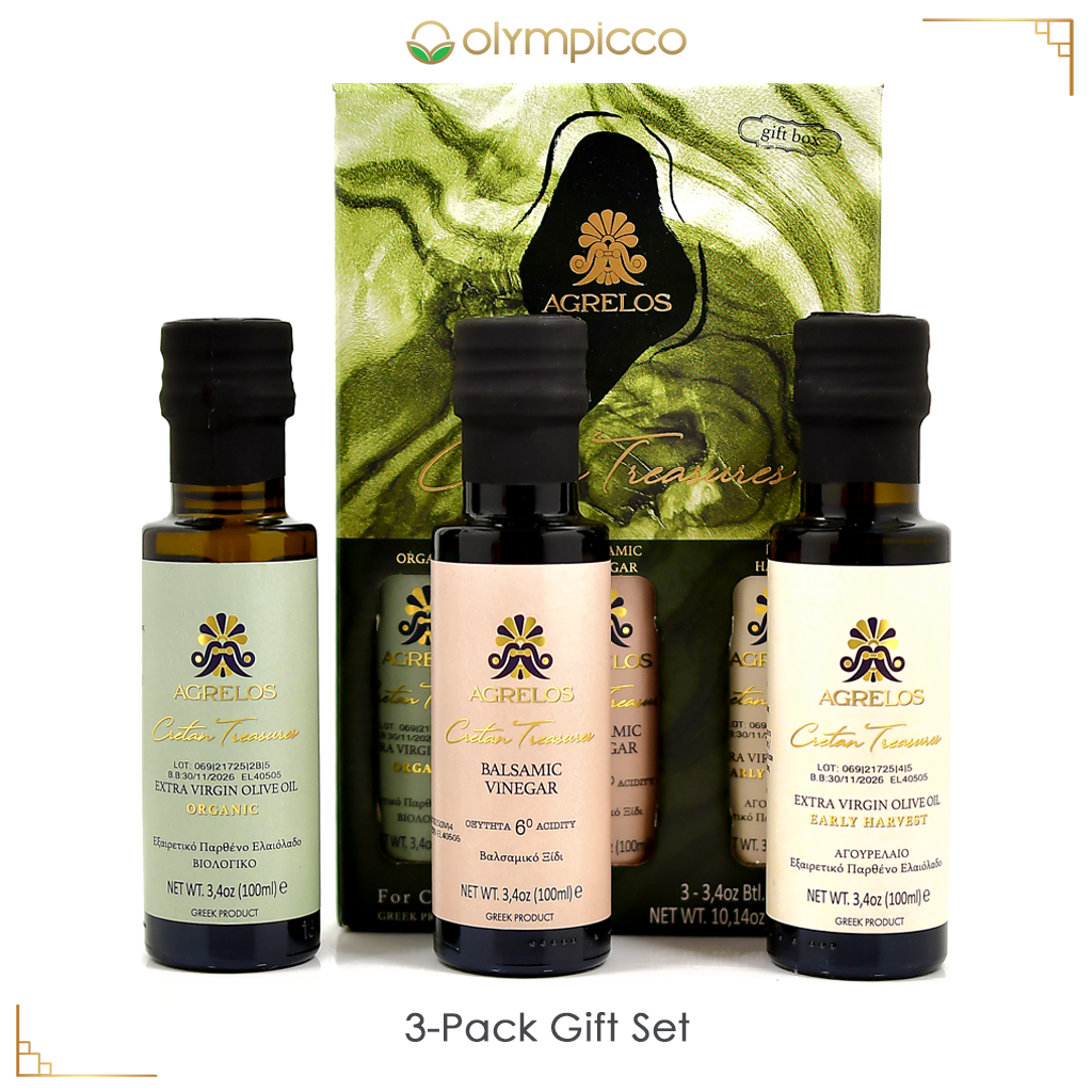 Agrelos - Cretan Treasures Olive Oil & Balsamic Vinegar - Premium 3-Pack Gift Set - 3x100ml - OLYMPICCO.COM