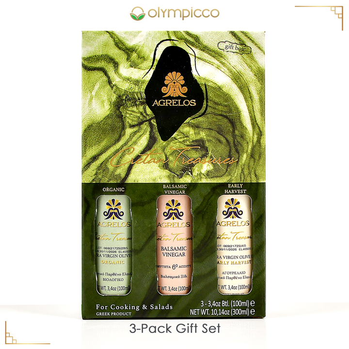Agrelos - Cretan Treasures Olive Oil & Balsamic Vinegar - Premium 3-Pack Gift Set - 3x100ml - OLYMPICCO.COM