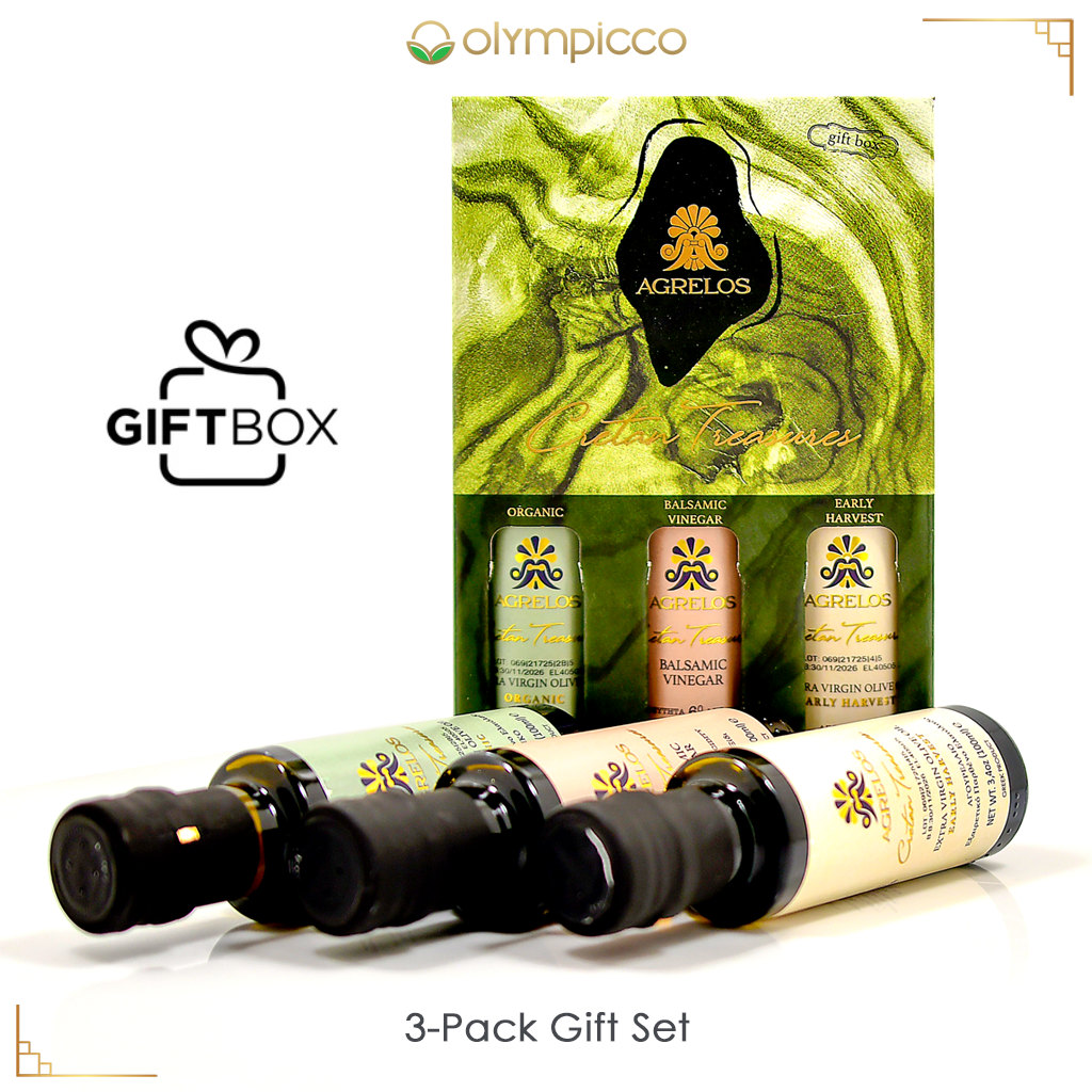 Agrelos - Cretan Treasures Olive Oil & Balsamic Vinegar - Premium 3-Pack Gift Set - 3x100ml - OLYMPICCO.COM