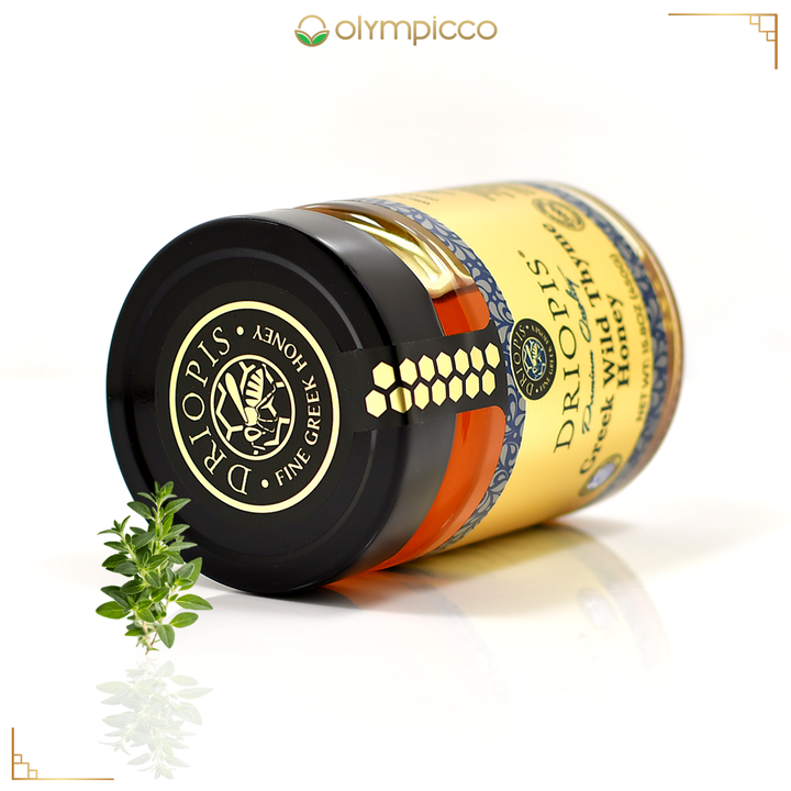 Greek honey in glass jar, pure Greek honey, Greek wild thyme honey