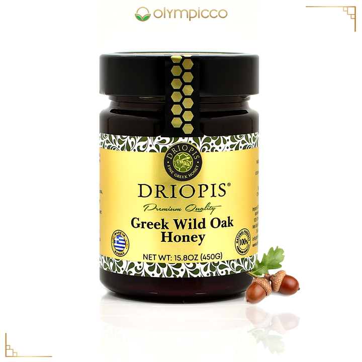 DRIOPIS Greek Wild Oak Tree Raw Honey - Limited Edition - 450g/15.8oz - OLYMPICCO.COM