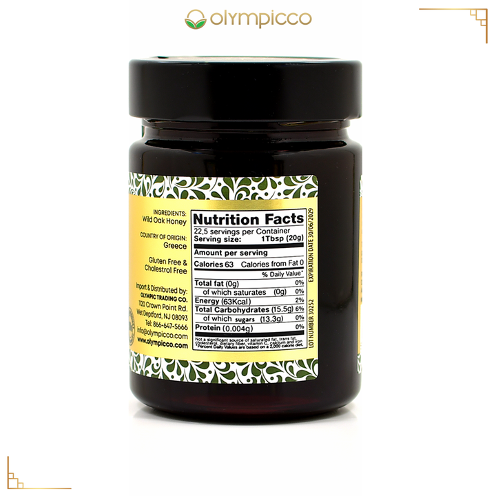 DRIOPIS Greek Wild Oak Tree Raw Honey - Limited Edition - 450g/15.8oz - OLYMPICCO.COM