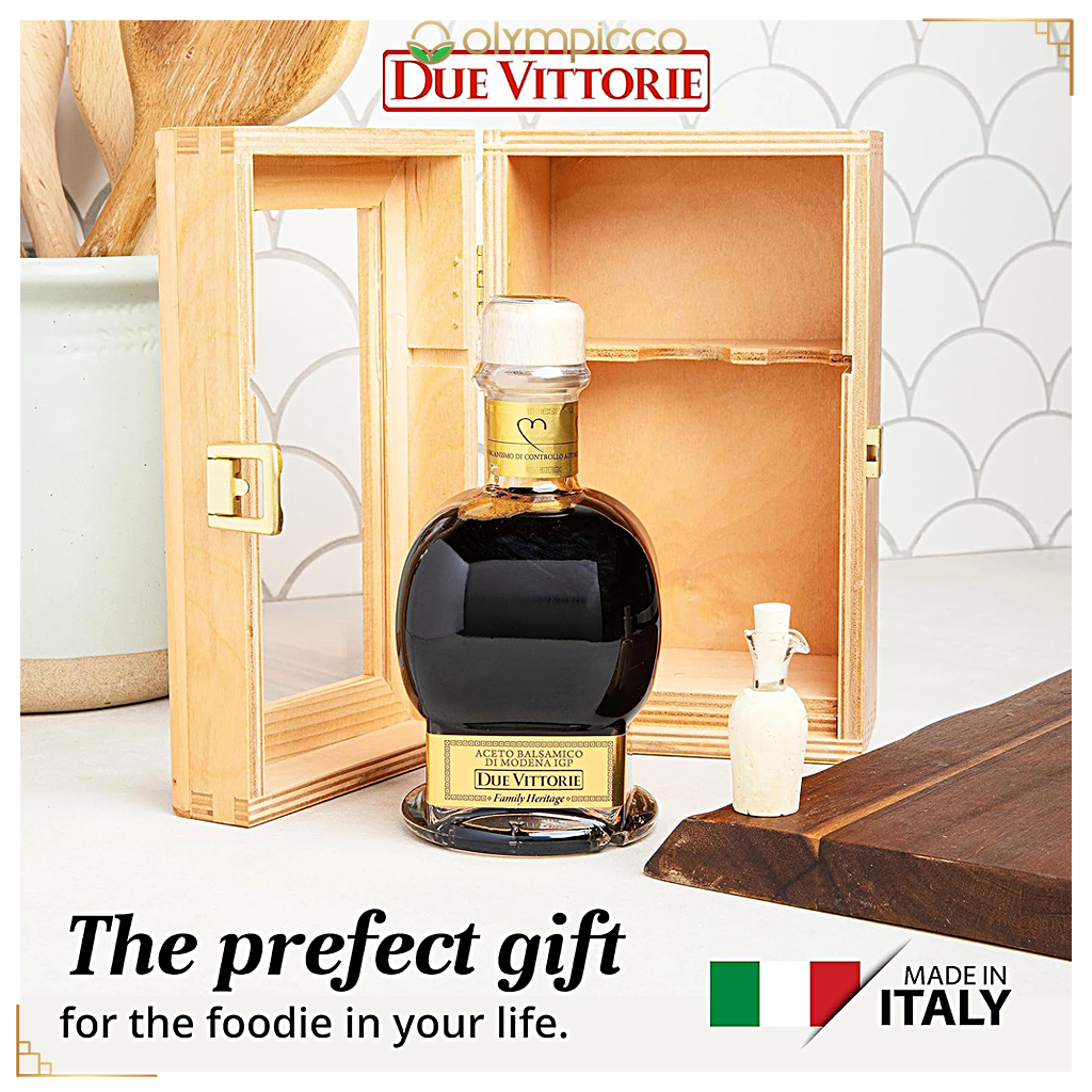 Due Vittorie Famiglia Gold IGP Extra Dense Balsamic Vinegar - With Wooden Box and Pourer - OLYMPICCO.COM