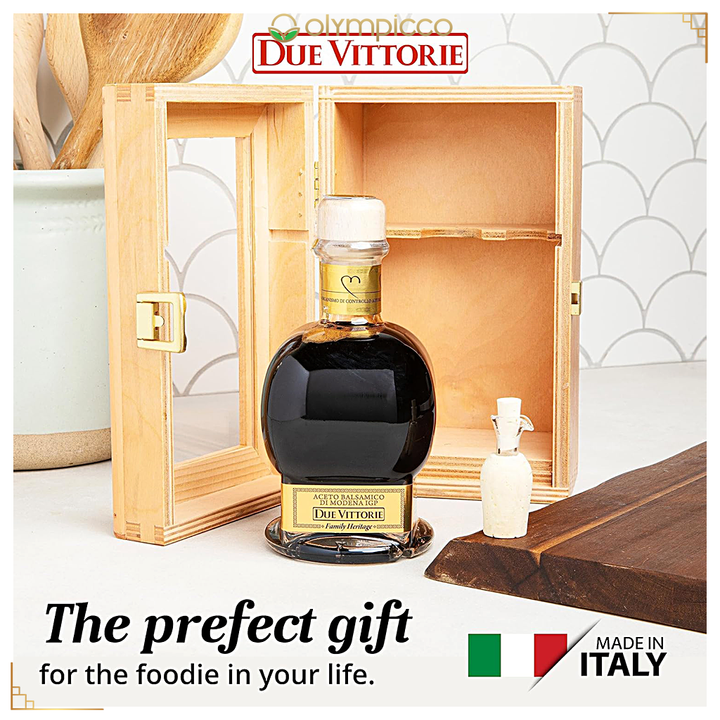 Due Vittorie Famiglia Gold IGP Extra Dense Balsamic Vinegar - With Wooden Box and Pourer - OLYMPICCO.COM