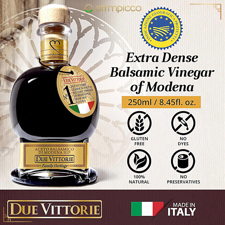 Due Vittorie Famiglia Gold IGP Extra Dense Balsamic Vinegar - With Wooden Box and Pourer - OLYMPICCO.COM