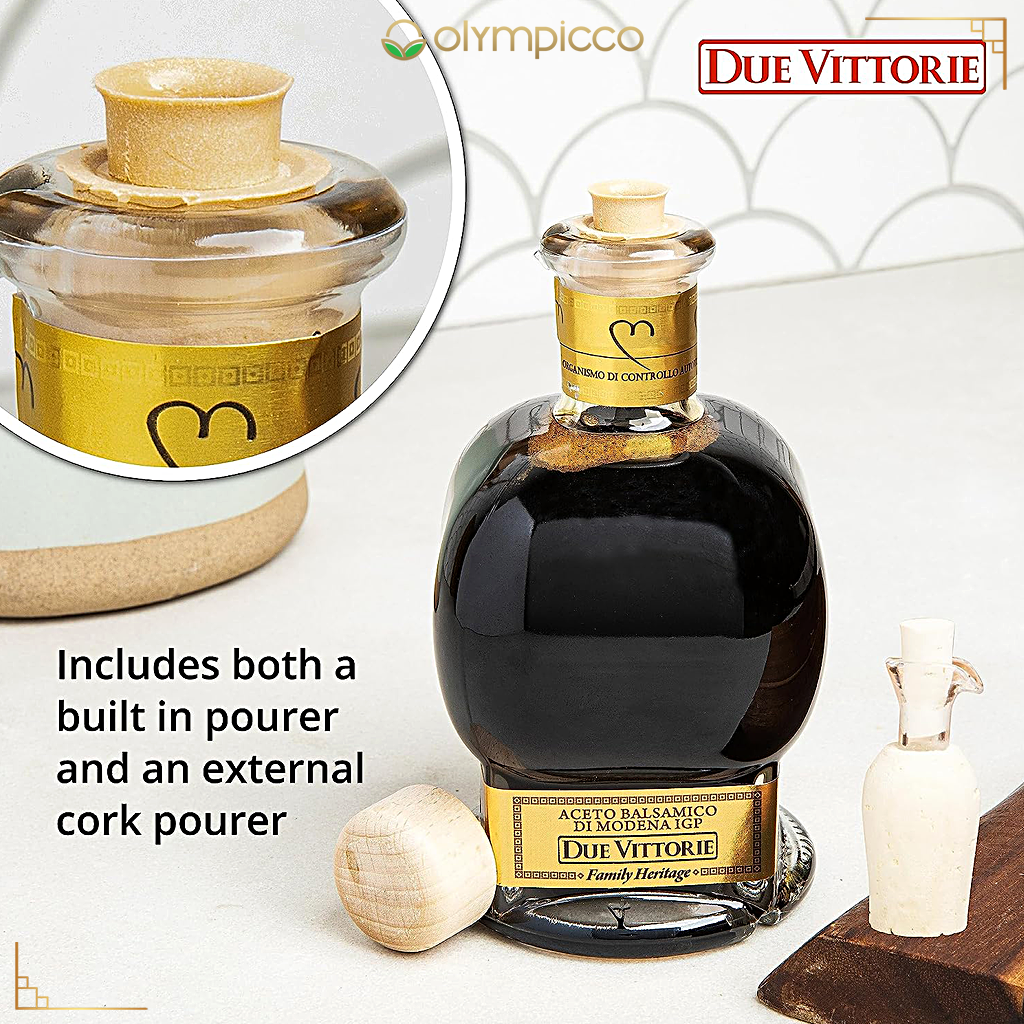 Due Vittorie Famiglia Gold IGP Extra Dense Balsamic Vinegar - With Wooden Box and Pourer - OLYMPICCO.COM