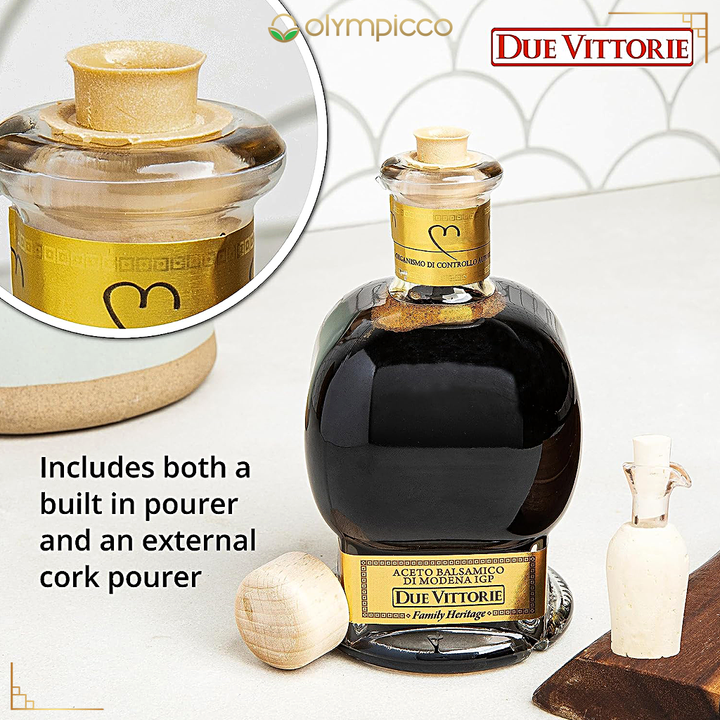 Due Vittorie Famiglia Gold IGP Extra Dense Balsamic Vinegar - With Wooden Box and Pourer - OLYMPICCO.COM