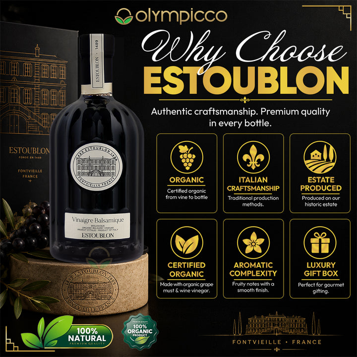 Estoublon Organic Balsamic Vinegar with Gift Box 500ml | Premium French Aged Balsamic | Luxury Gourmet Gift - OLYMPICCO.COM