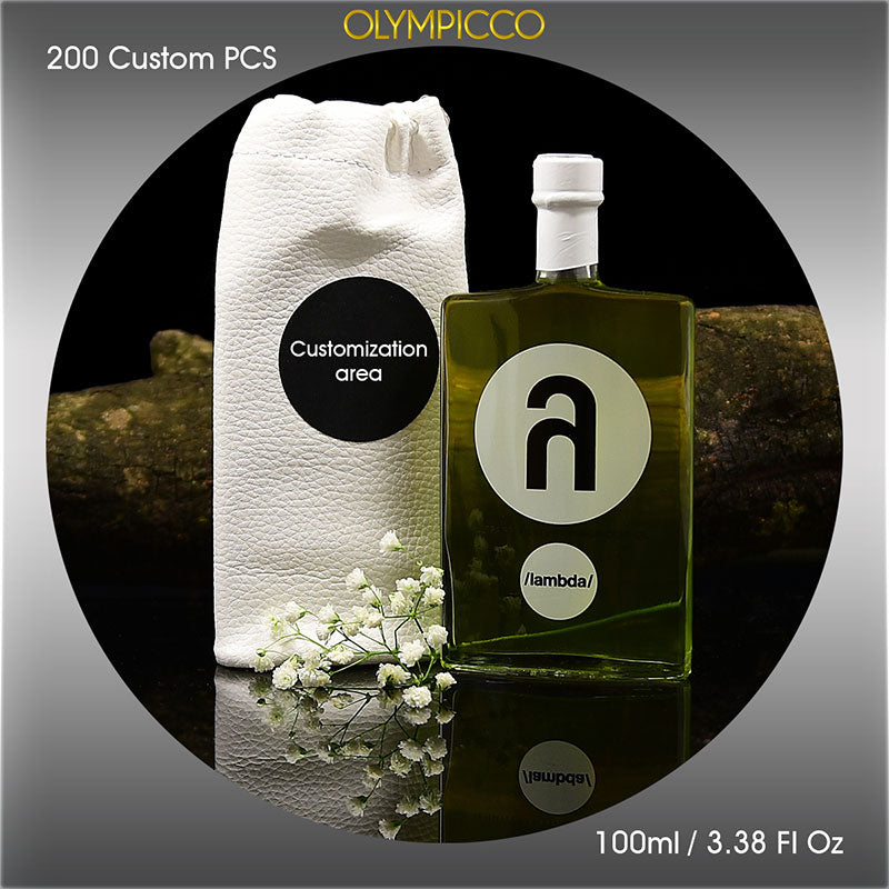 Lambda Ultra-Premium Olive Oil – Free Custom Branded Logo - Hand Sewn Leather Pouch Edition - OLYMPICCO.COM