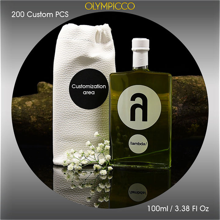 Lambda Ultra-Premium Olive Oil – Free Custom Branded Logo - Hand Sewn Leather Pouch Edition - OLYMPICCO.COM