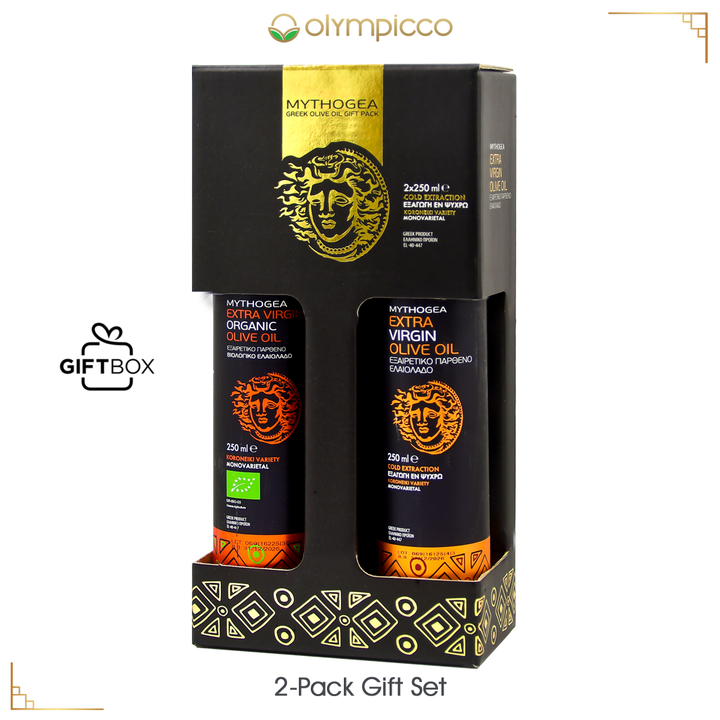 MYTHOGEA Greek Extra Virgin Olive Oil & Organic Olive Oil Gift Pack – 2 x 250ml