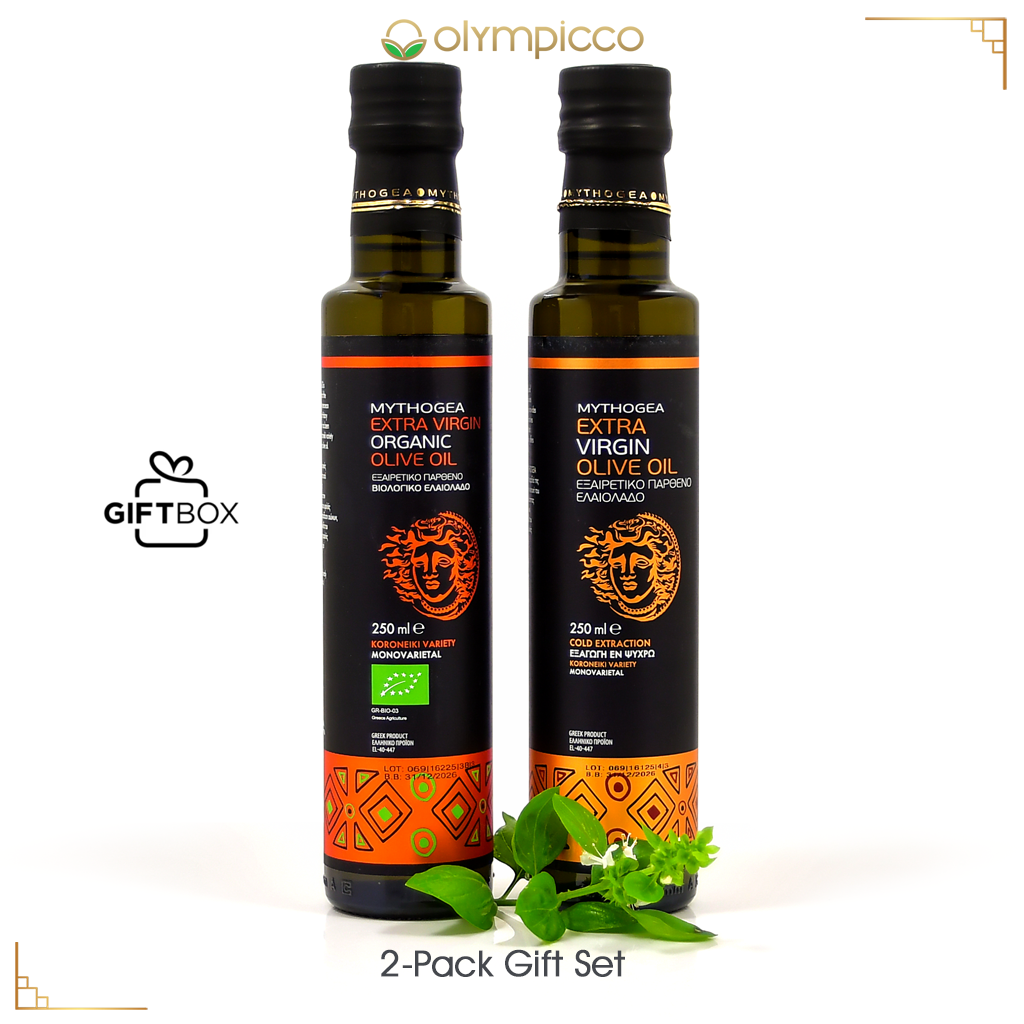 MYTHOGEA Greek Extra Virgin Olive Oil & Organic Olive Oil Gift Pack – 2 x 250ml