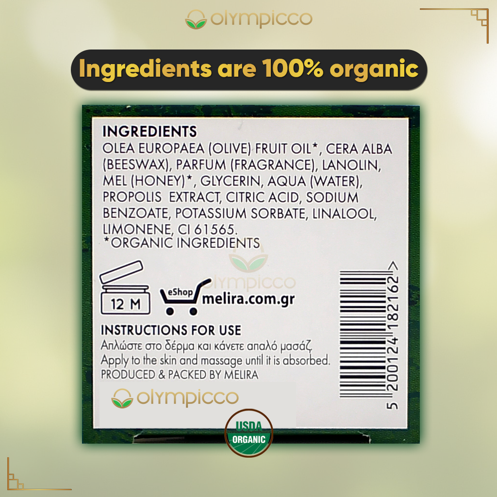 Melira Beeswax Balm – Organic Olive Oil & Chestnut Honey - Dermatologically Tested | Made in Greece - OLYMPICCO.COM