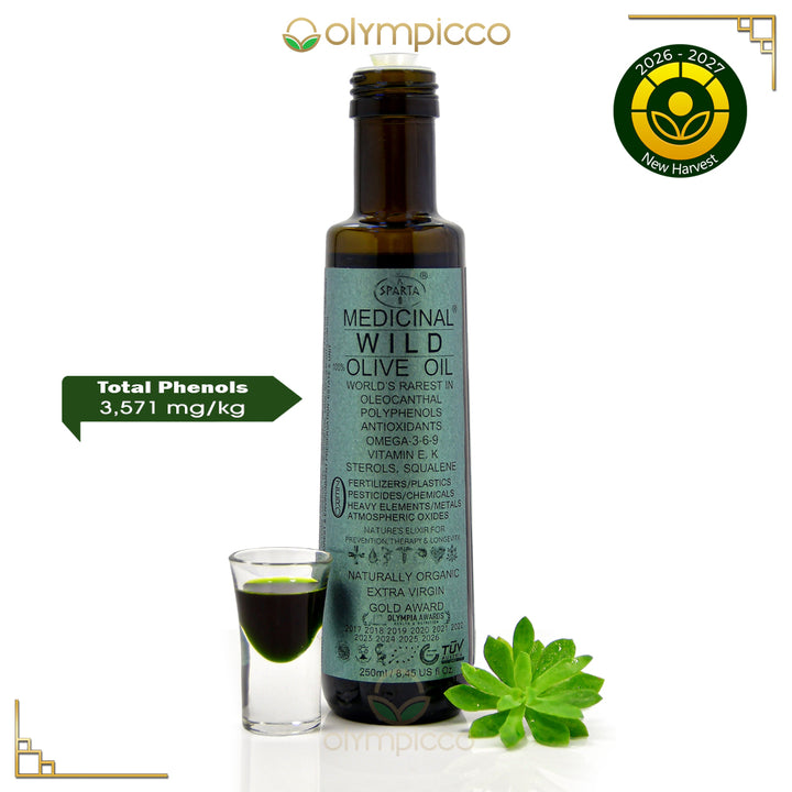SPARTA® Medicinal Wild Olive Oil – Green Label Limited Edition, Organic Greek High-Polyphenol Olive Oil, 250ml, Harvest 2026/2027