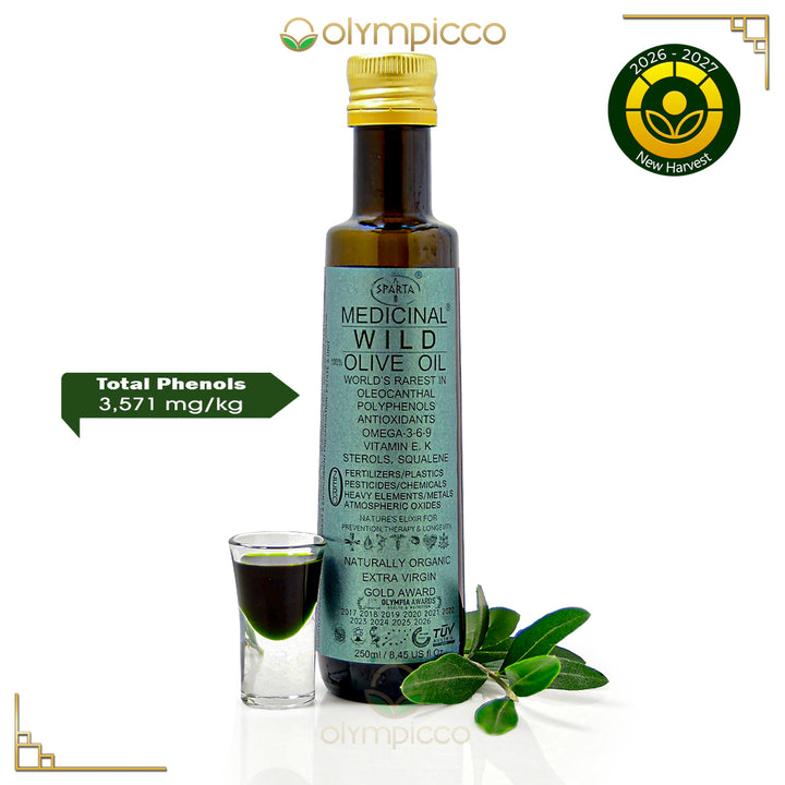 SPARTA® Medicinal Wild Olive Oil – Green Label Limited Edition, Organic Greek High-Polyphenol Olive Oil, 250ml, Harvest 2026/2027