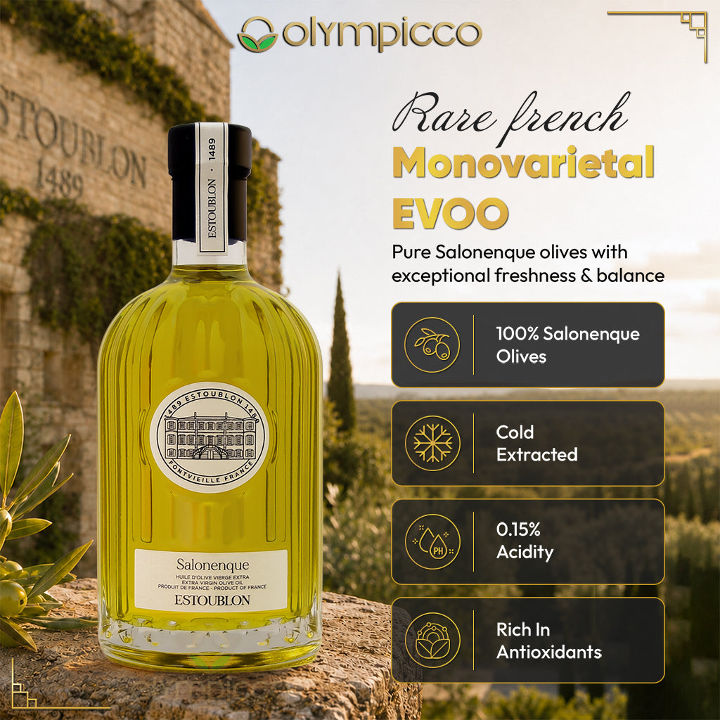 French Provence Château Estoublon Salonenque olive oil extra virgin gourmet bottle lifestyle setting 