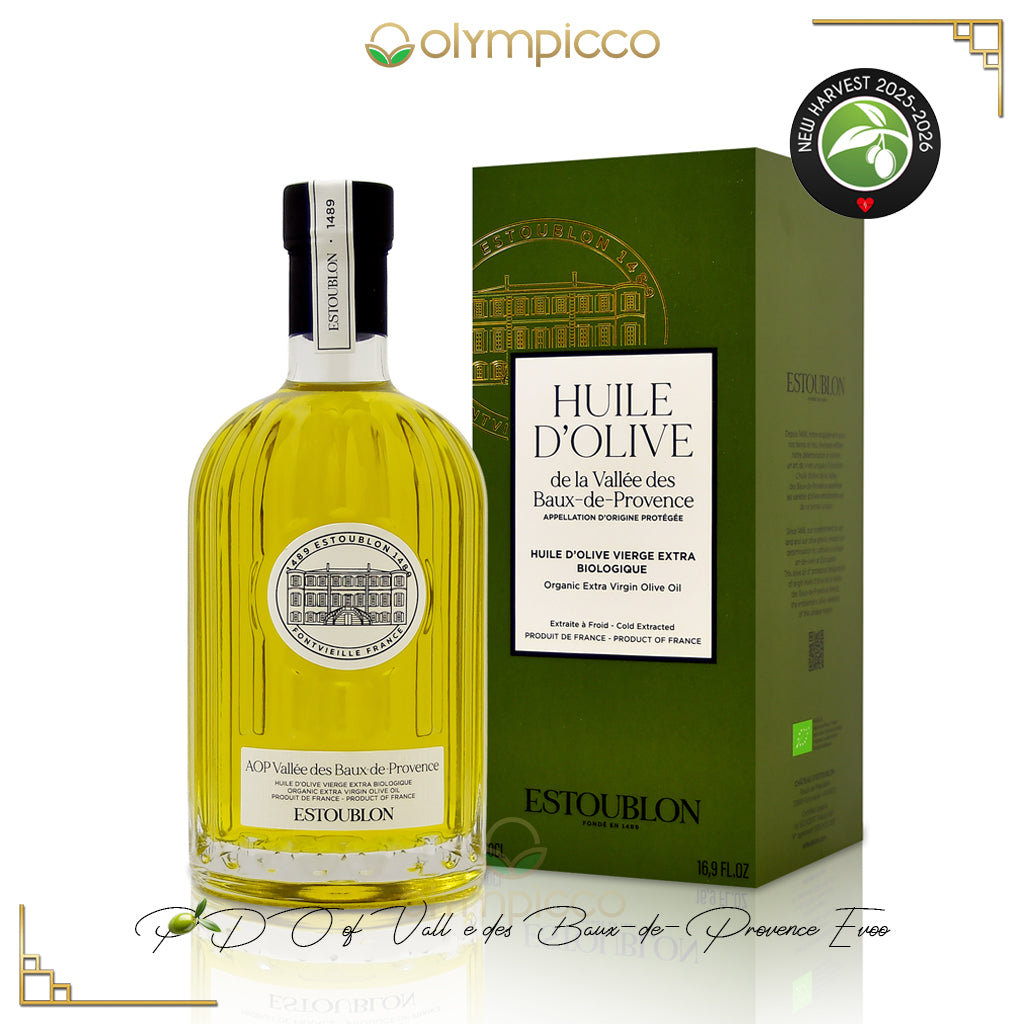 Estoublon Organic AOP Vallée des Baux-de-Provence extra virgin olive oil gift box featuring premium French EVOO bottle presentation
