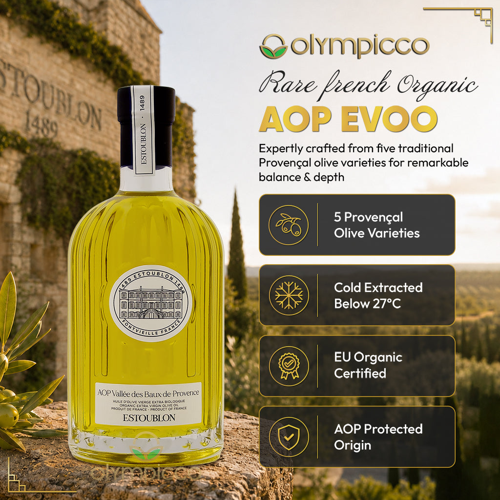 Estoublon Organic AOP Vallée des Baux-de-Provence Extra Virgin Olive Oil Gift Box | Premium French EVOO - OLYMPICCO.COM