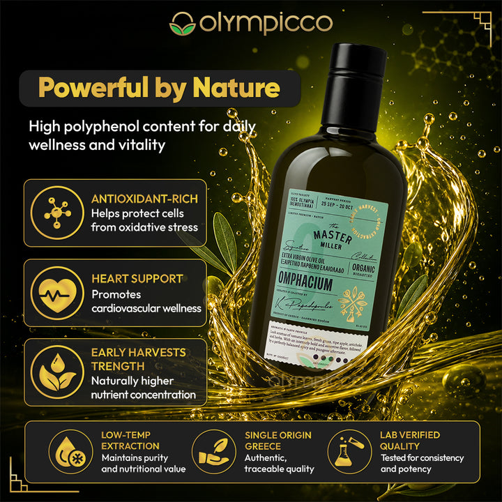 The Master Miller Omphacium Organic Early Harvest EVOO - High-Phenolic, Award-Winning - OLYMPICCO.COM