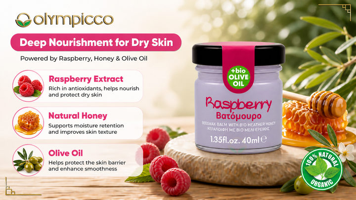 Melira Beeswax Balm with Raspberry, Bio Heather Honey & Organic Olive Oil | Natural Skin Repair | Made in Greece - OLYMPICCO.COM