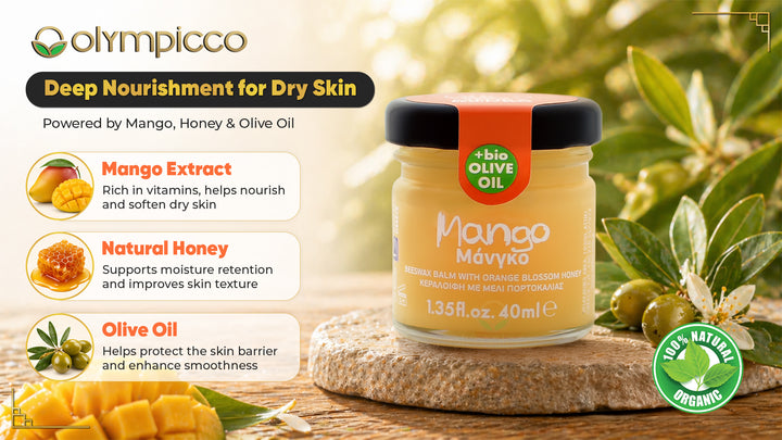 Melira Beeswax Balm Mango with Orange Blossom Honey & Organic Olive Oil | Natural Skin Repair | Made in Greece - OLYMPICCO.COM