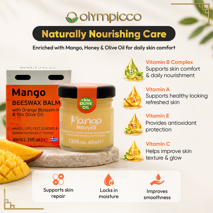 Melira Beeswax Balm Mango with Orange Blossom Honey & Organic Olive Oil | Natural Skin Repair | Made in Greece - OLYMPICCO.COM