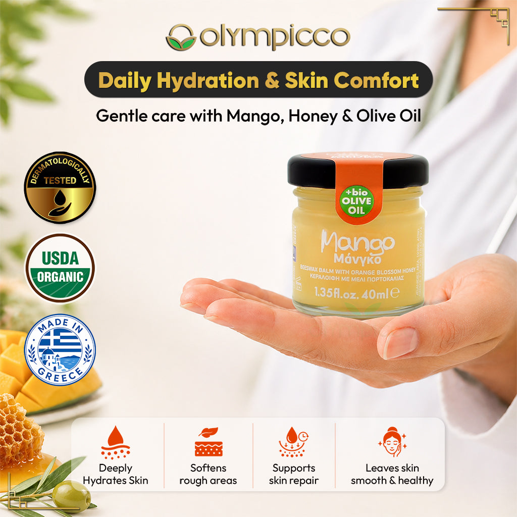 Melira Beeswax Balm Mango with Orange Blossom Honey & Organic Olive Oil | Natural Skin Repair | Made in Greece - OLYMPICCO.COM