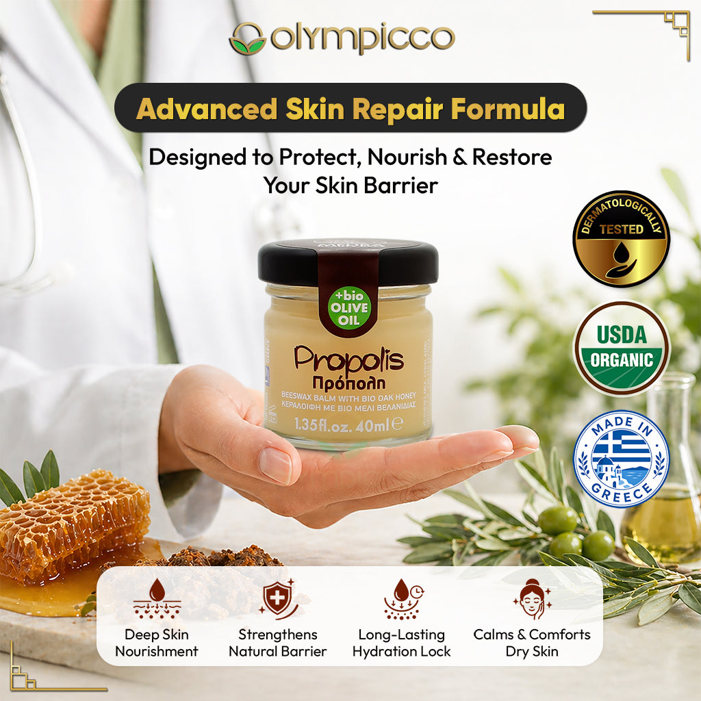 Melira Propolis Beeswax Balm with Organic Oak Honey & Olive Oil | Dermatologically Tested | Natural Repair for Dry & Sensitive Skin | Made in Greece - OLYMPICCO.COM
