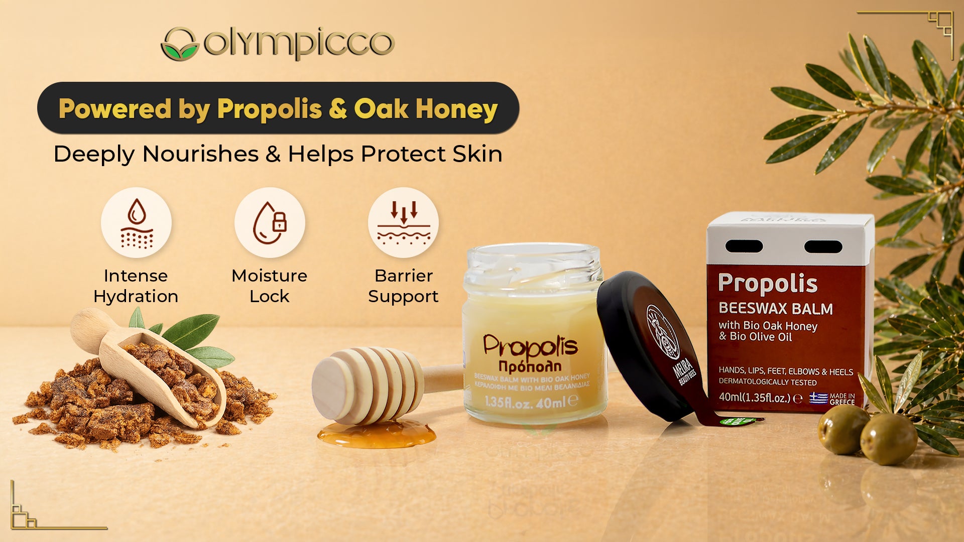 Melira Propolis Beeswax Balm with Organic Oak Honey & Olive Oil | Dermatologically Tested | Natural Repair for Dry & Sensitive Skin | Made in Greece - OLYMPICCO.COM
