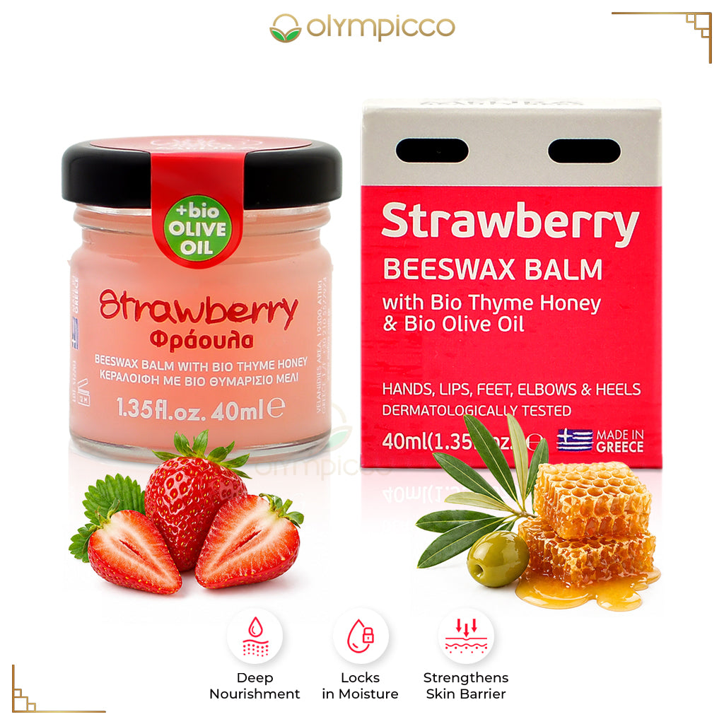 Melira Strawberry Beeswax Balm | Bio Thyme Honey & Organic Olive Oil | Natural Multi-Purpose Skin Balm - OLYMPICCO.COM