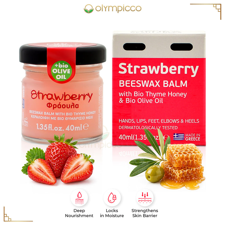 Melira Strawberry Beeswax Balm | Bio Thyme Honey & Organic Olive Oil | Natural Multi-Purpose Skin Balm - OLYMPICCO.COM