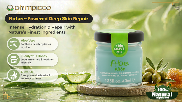 Melira Beeswax Balm with Aloe & Eucalyptus Honey Natural Moisturizing Balm with Organic Olive Oil | Made in Greece - OLYMPICCO.COM