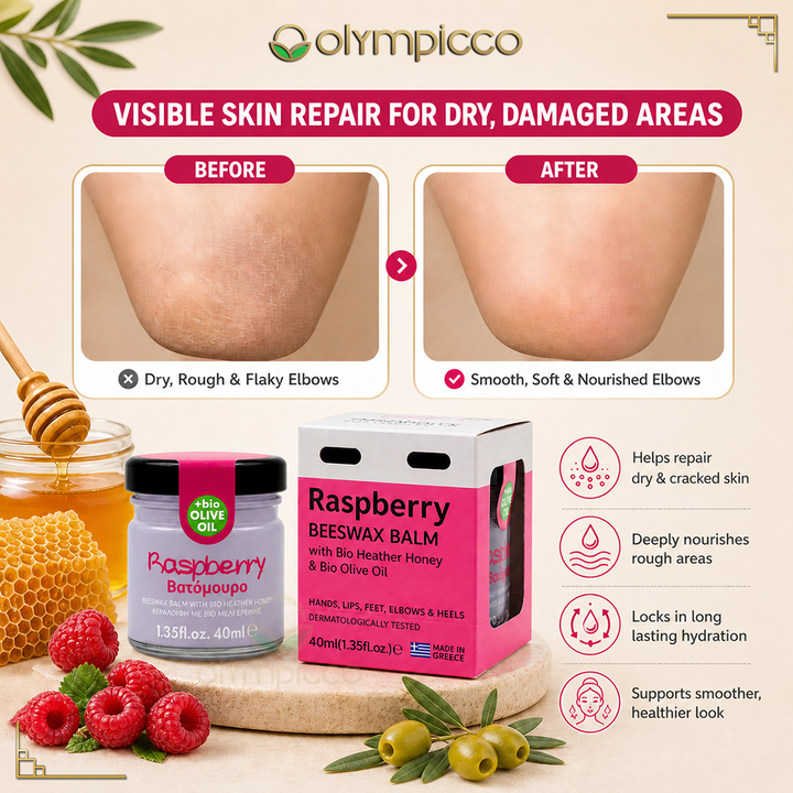 Melira Beeswax Balm with Raspberry, Bio Heather Honey & Organic Olive Oil | Natural Skin Repair | Made in Greece - OLYMPICCO.COM