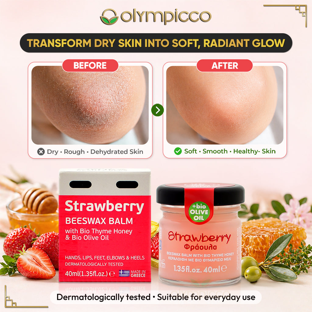 Melira Strawberry Beeswax Balm | Bio Thyme Honey & Organic Olive Oil | Natural Multi-Purpose Skin Balm - OLYMPICCO.COM