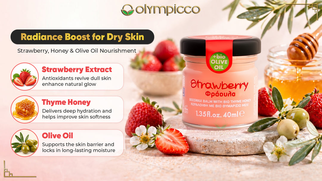 Melira Strawberry Beeswax Balm | Bio Thyme Honey & Organic Olive Oil | Natural Multi-Purpose Skin Balm - OLYMPICCO.COM