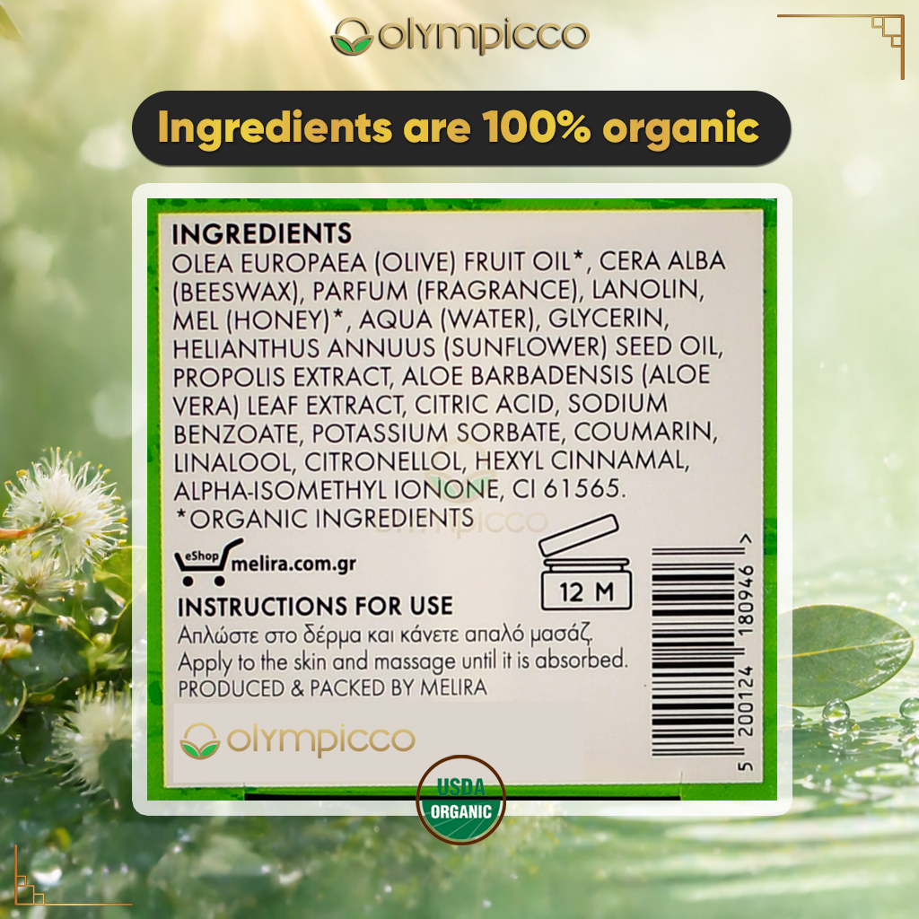 Melira Beeswax Balm with Aloe & Eucalyptus Honey Natural Moisturizing Balm with Organic Olive Oil | Made in Greece - OLYMPICCO.COM