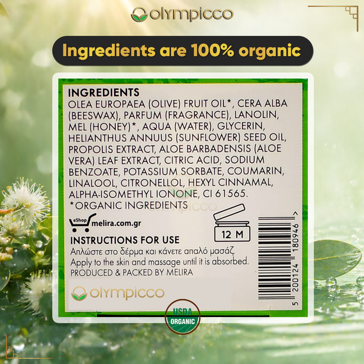 Melira Beeswax Balm with Aloe & Eucalyptus Honey Natural Moisturizing Balm with Organic Olive Oil | Made in Greece - OLYMPICCO.COM