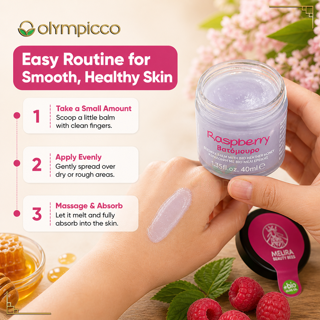 Melira Beeswax Balm with Raspberry, Bio Heather Honey & Organic Olive Oil | Natural Skin Repair | Made in Greece - OLYMPICCO.COM