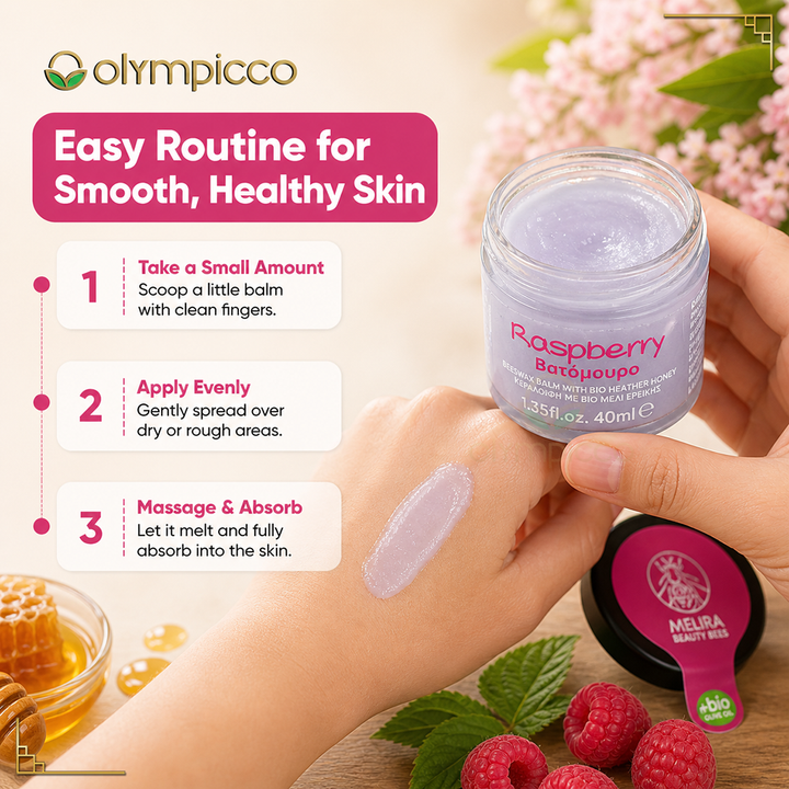 Melira Beeswax Balm with Raspberry, Bio Heather Honey & Organic Olive Oil | Natural Skin Repair | Made in Greece - OLYMPICCO.COM