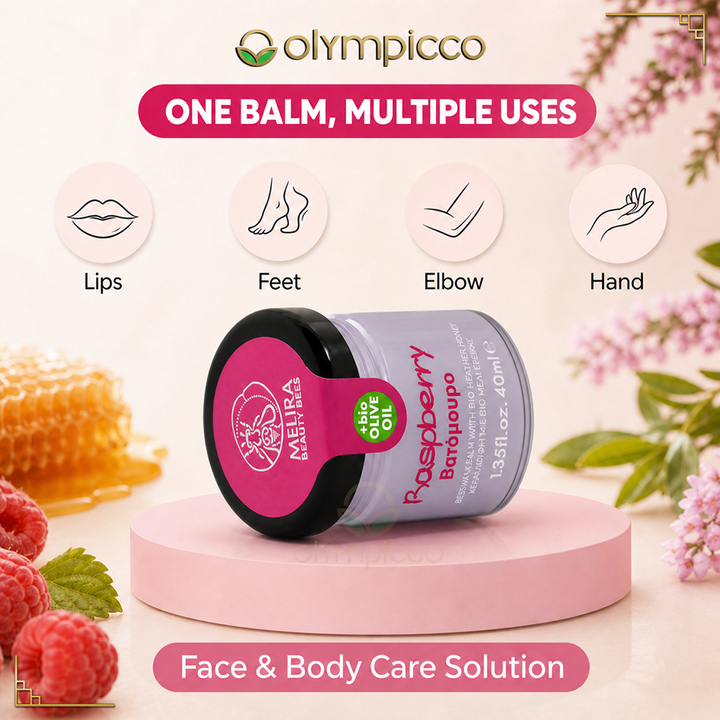 Melira Beeswax Balm with Raspberry, Bio Heather Honey & Organic Olive Oil | Natural Skin Repair | Made in Greece - OLYMPICCO.COM