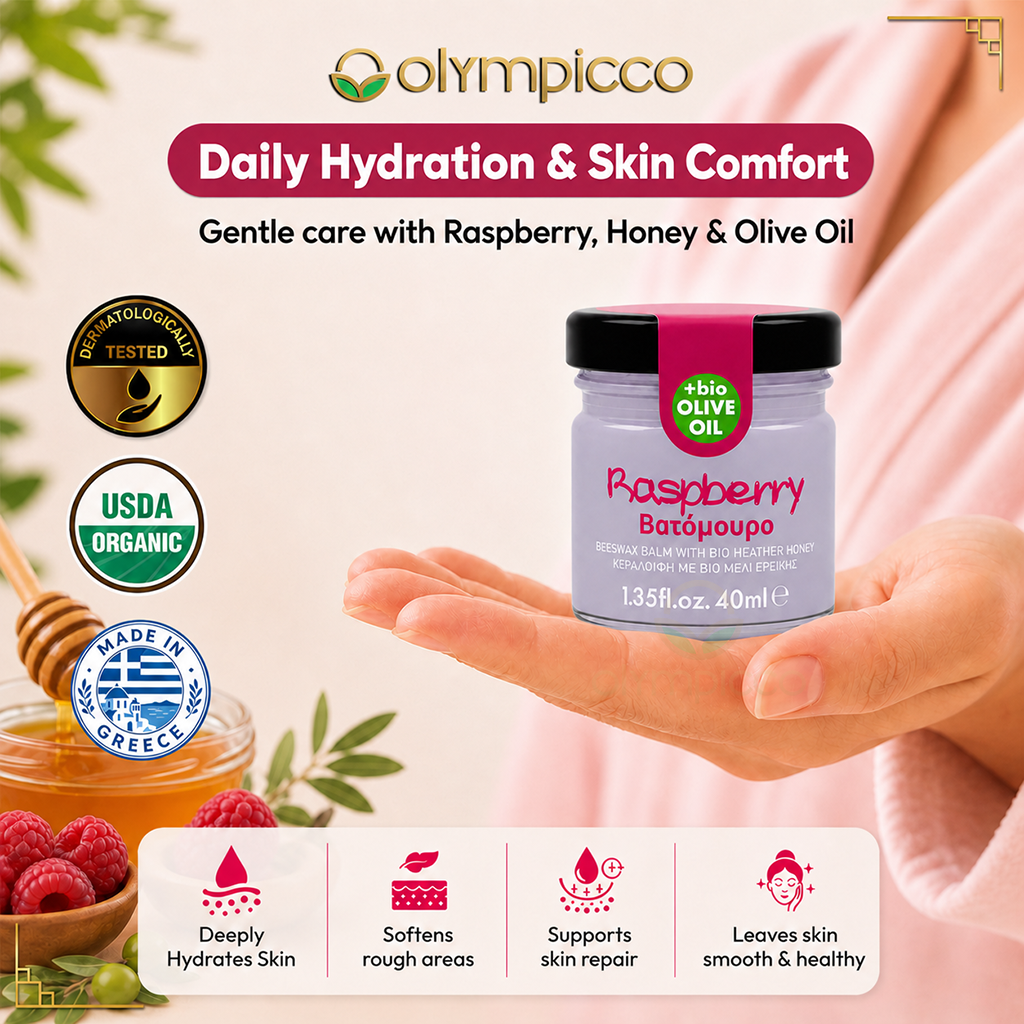Melira Beeswax Balm with Raspberry, Bio Heather Honey & Organic Olive Oil | Natural Skin Repair | Made in Greece - OLYMPICCO.COM