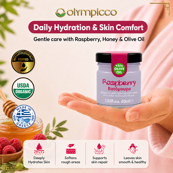 Melira Beeswax Balm with Raspberry, Bio Heather Honey & Organic Olive Oil | Natural Skin Repair | Made in Greece - OLYMPICCO.COM