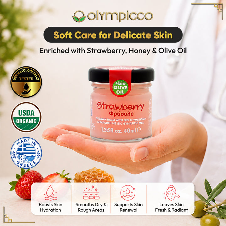 Melira Strawberry Beeswax Balm | Bio Thyme Honey & Organic Olive Oil | Natural Multi-Purpose Skin Balm - OLYMPICCO.COM