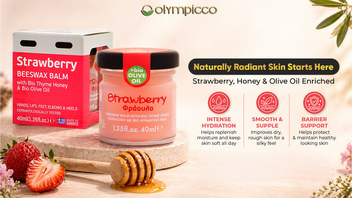 Melira Strawberry Beeswax Balm | Bio Thyme Honey & Organic Olive Oil | Natural Multi-Purpose Skin Balm - OLYMPICCO.COM