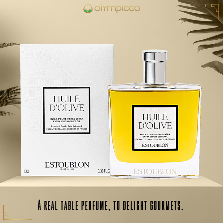 Estoublon Huile d'Olive bottle 100ml and packaging on a beige background