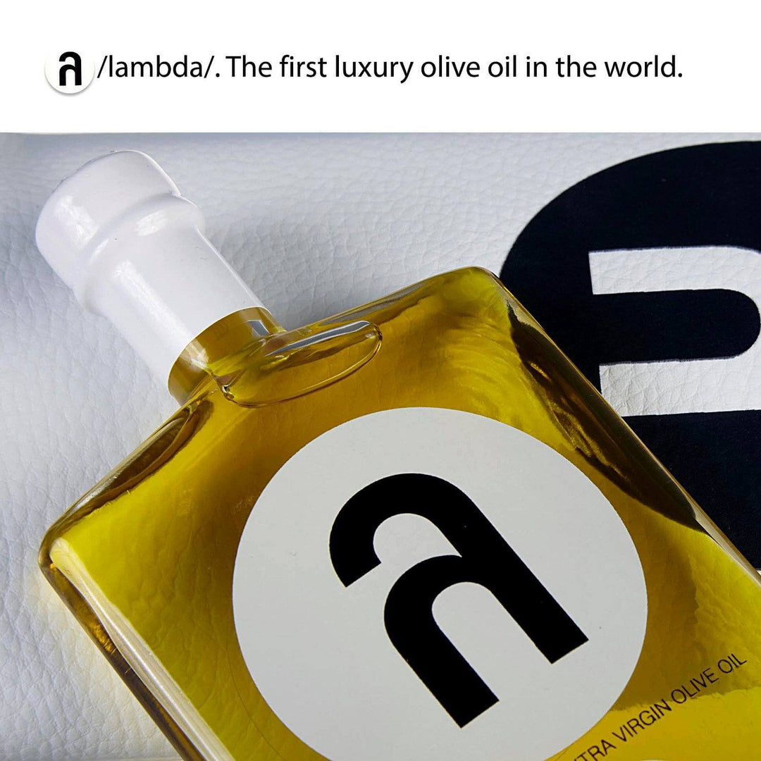 Lambda Ultra-Premium Olive Oil – Free Custom Branded Logo - Hand Sewn Leather Pouch Edition - OLYMPICCO.COM