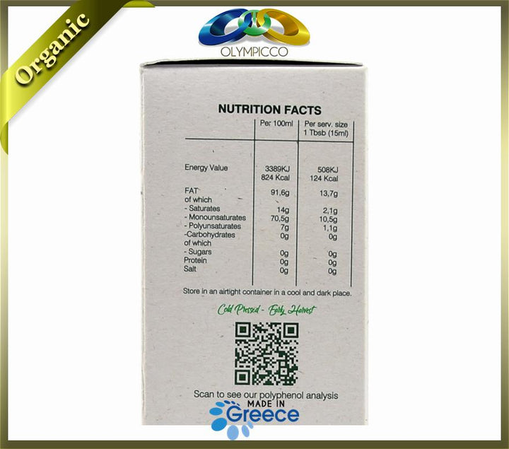 PhenOLIV Organic Extra Virgin Olive Oil, High Phenolic Content 2110mg/kg - Harvest 2024 /2025 - OLYMPICCO.COM